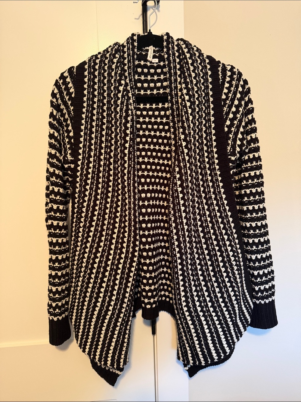 Rip Curl Black & White Open-Front Striped Knit Cardigan